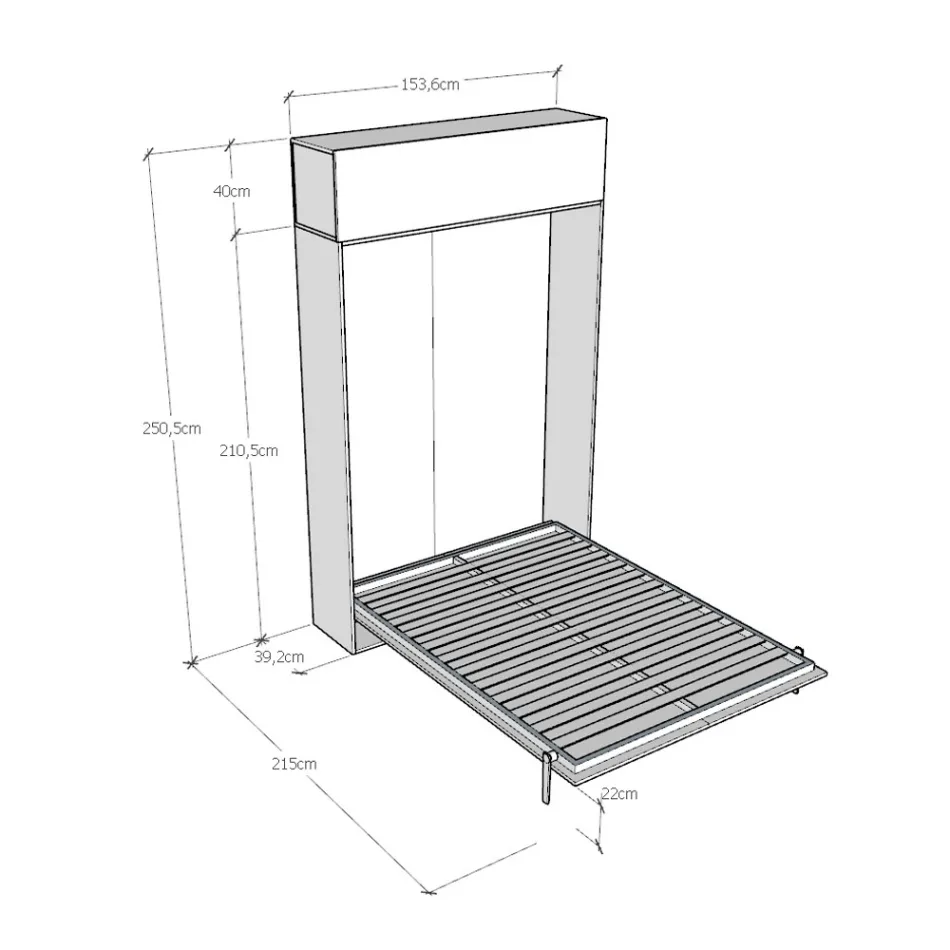 Vertikal hopfällbar fransk säng med väggskåp - Magicompare Viadurini