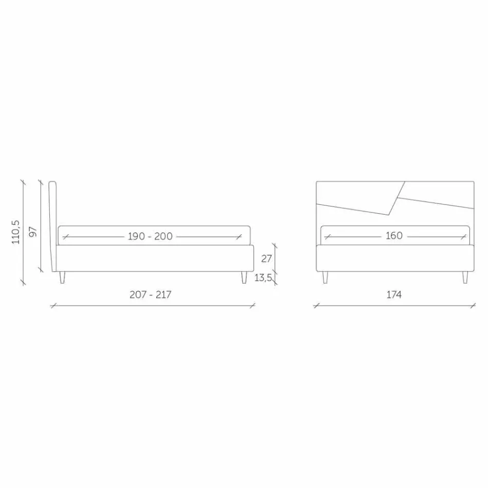 Säng med dubbla behållare klädd i faux läder tillverkad i Italien - Raggino Viadurini