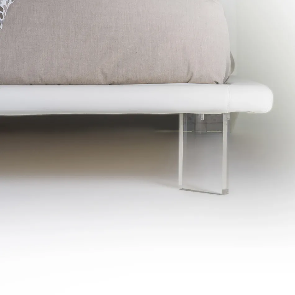 Klädd dubbelsäng i ekologiskt läder eller tyg tillverkad i Italien - Armonica Viadurini