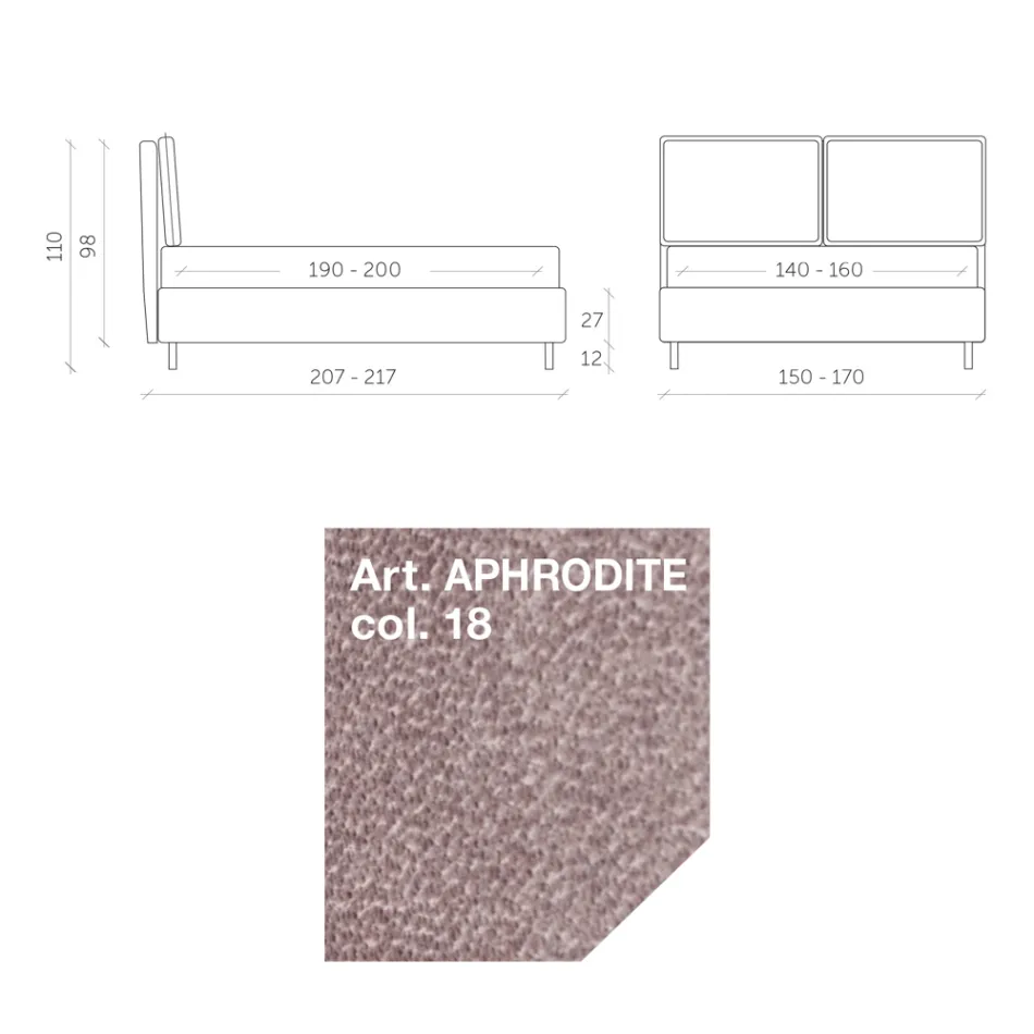 Dubbelsäng 160x190 med 2 mjuka kuddar med perimeter volang - Ernesta Viadurini