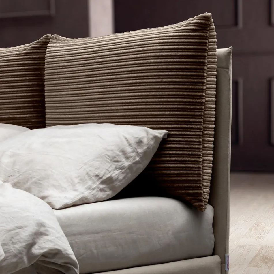 Dubbelsäng 160x190 med 2 mjuka kuddar i sänggaveln - Tramonti Viadurini