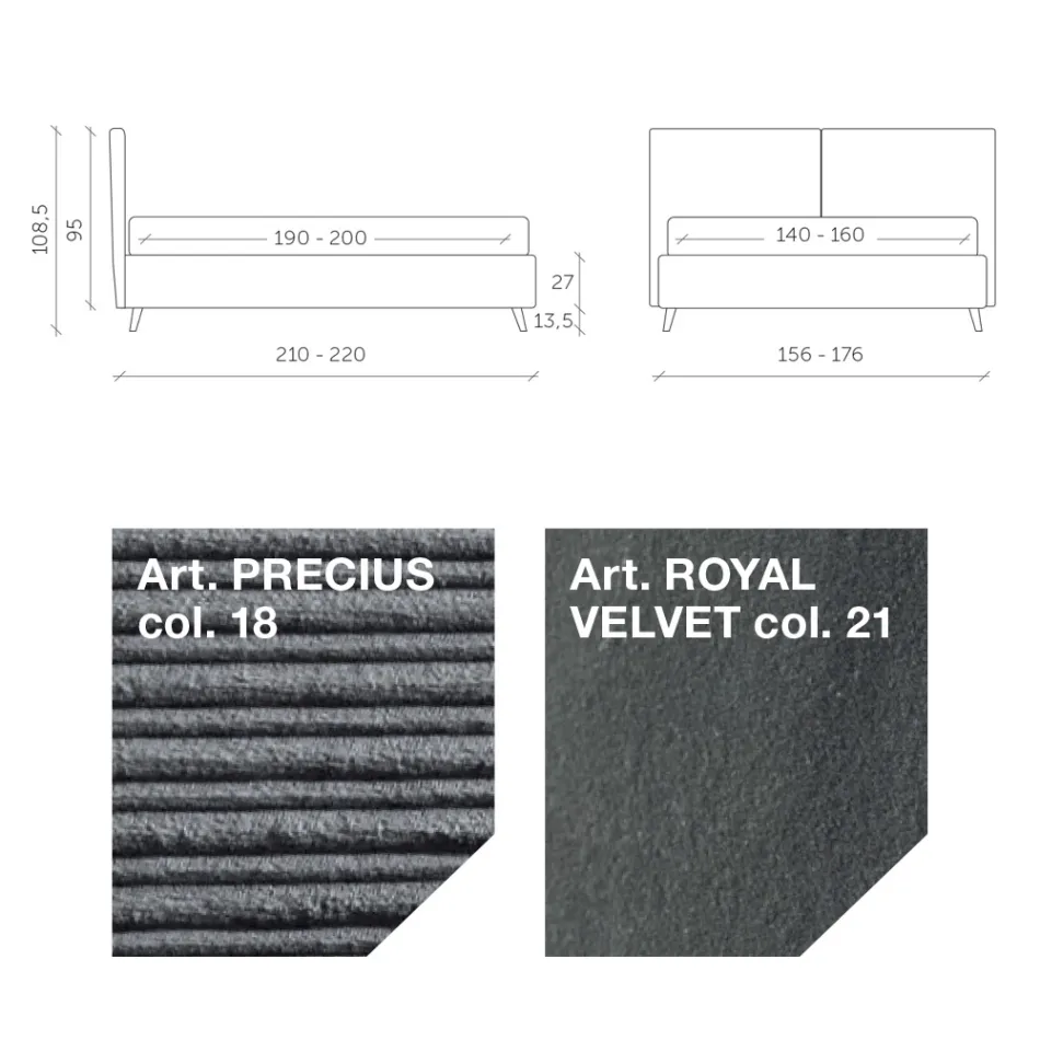Dubbelsäng 160x190 med kuddformad stoppning - Brezze Viadurini