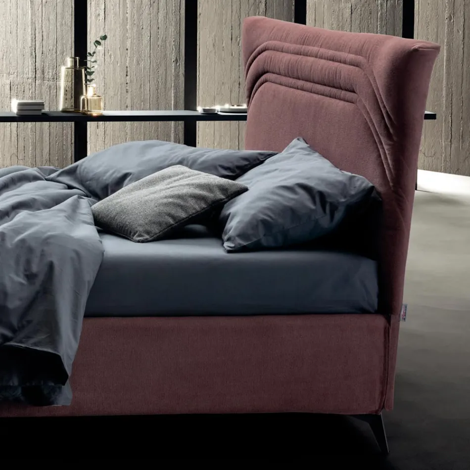 Dubbelsäng 160x190 med böjda linjer och dubbelt vadderat band - Gioie Viadurini