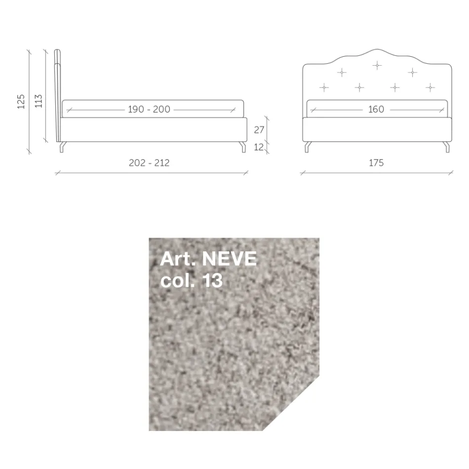 Dubbelsäng 160x190 med perimeter volanger sänggavel och knappar - Rest Viadurini