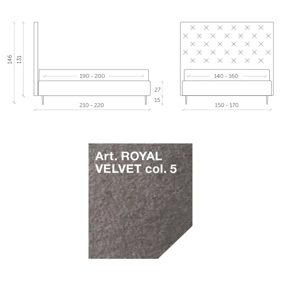 Dubbelsäng 160x190 med hög och quiltad sänggavel Made in Italy - Sallie Viadurini