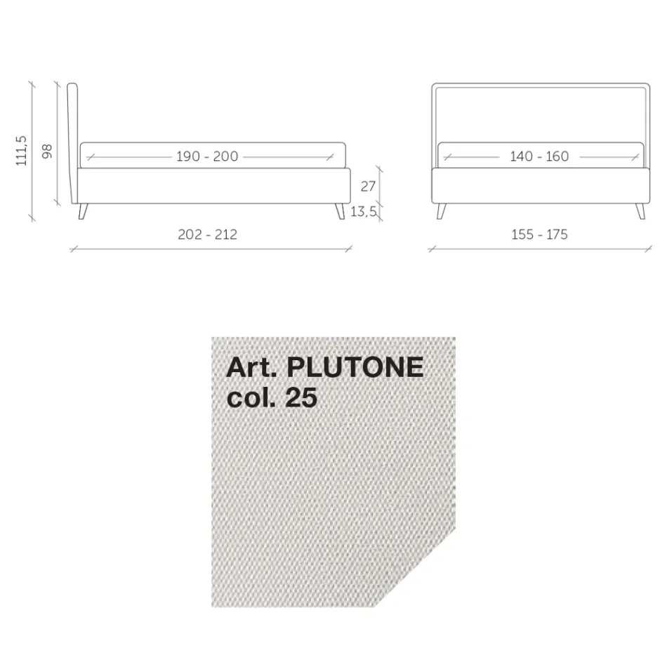 Dubbelsäng 160x190 i tyg med metallfötter Made in Italy - Dreams Viadurini