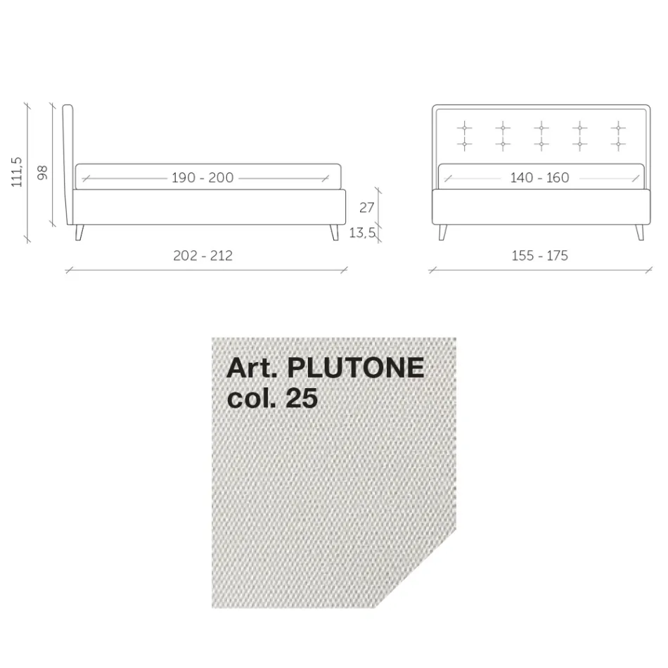Dubbelsäng 160x190 i tyg med sänggavel med knappar Made in Italy - Dreams Viadurini
