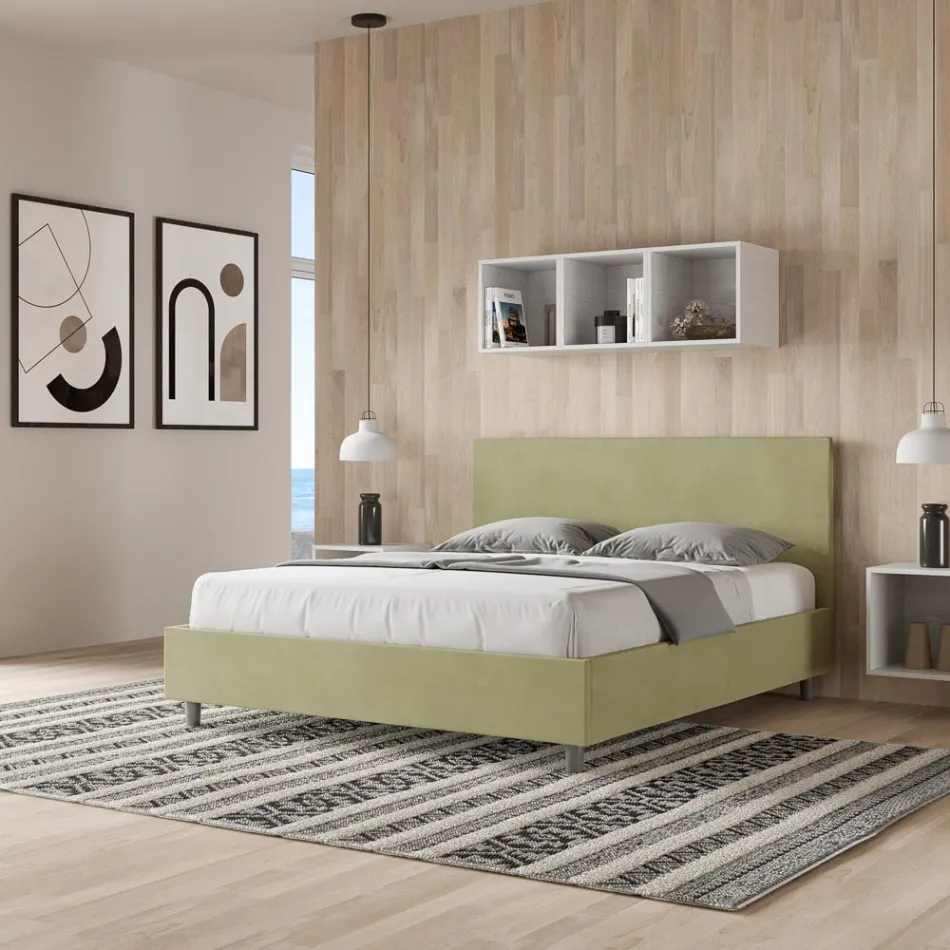 Dubbelsäng 160x200 cm med huvudgavel i mikrofiber Tillverkad i Italien - Pallone Viadurini