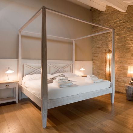 160x200 dubbelsäng med baldakin i massiv teak - Akvarell Viadurini