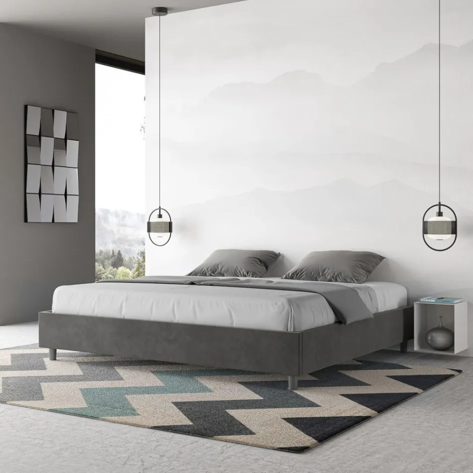 Dubbelsäng 200x200 cm klädd i mikrofiber Tillverkad i Italien - Athlete Viadurini