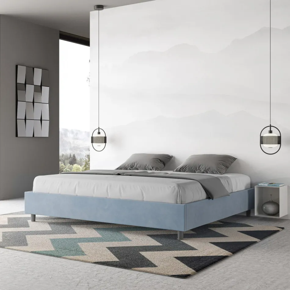 Dubbelsäng 200x200 cm klädd i mikrofiber Tillverkad i Italien - Athlete Viadurini