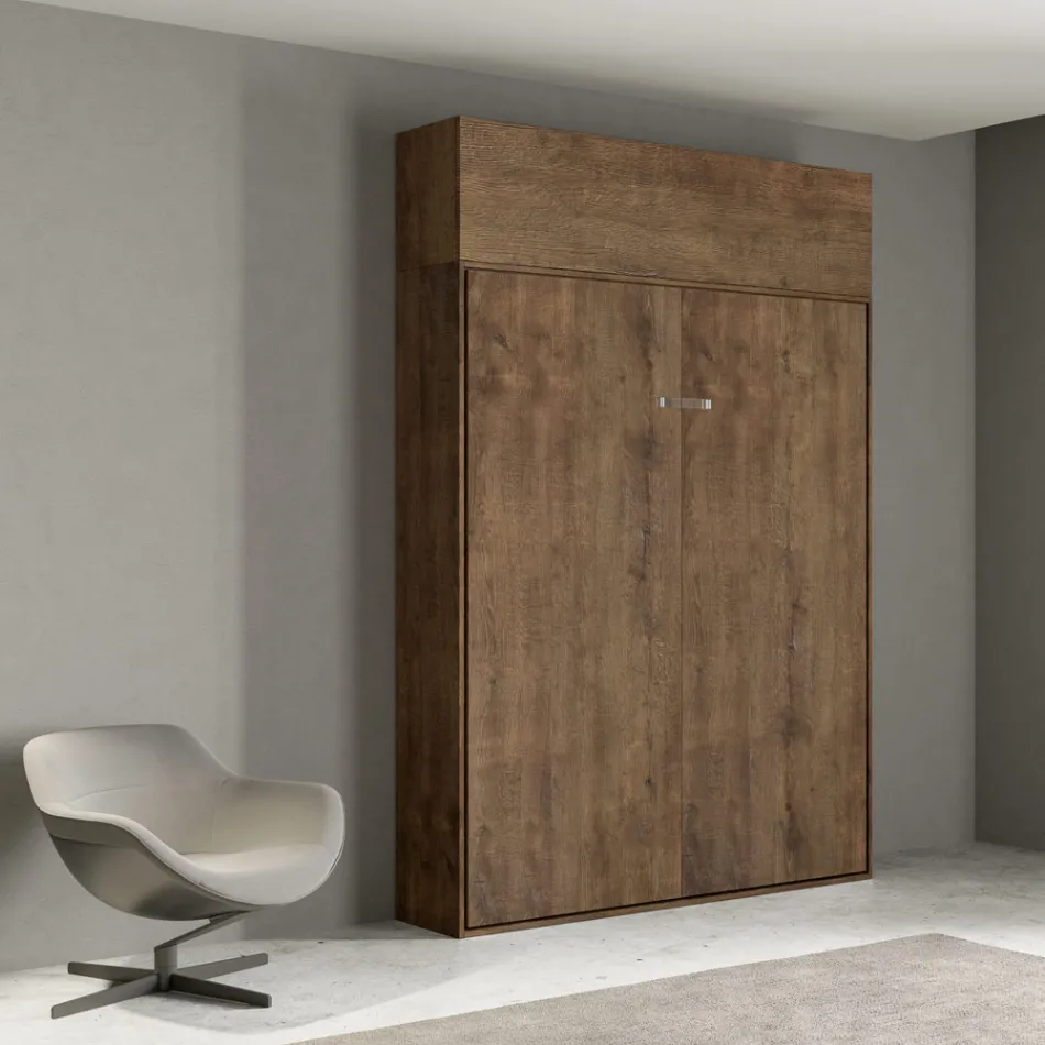 Vertikal hopfällbar dubbelsäng med väggskåp - Magicompare Viadurini