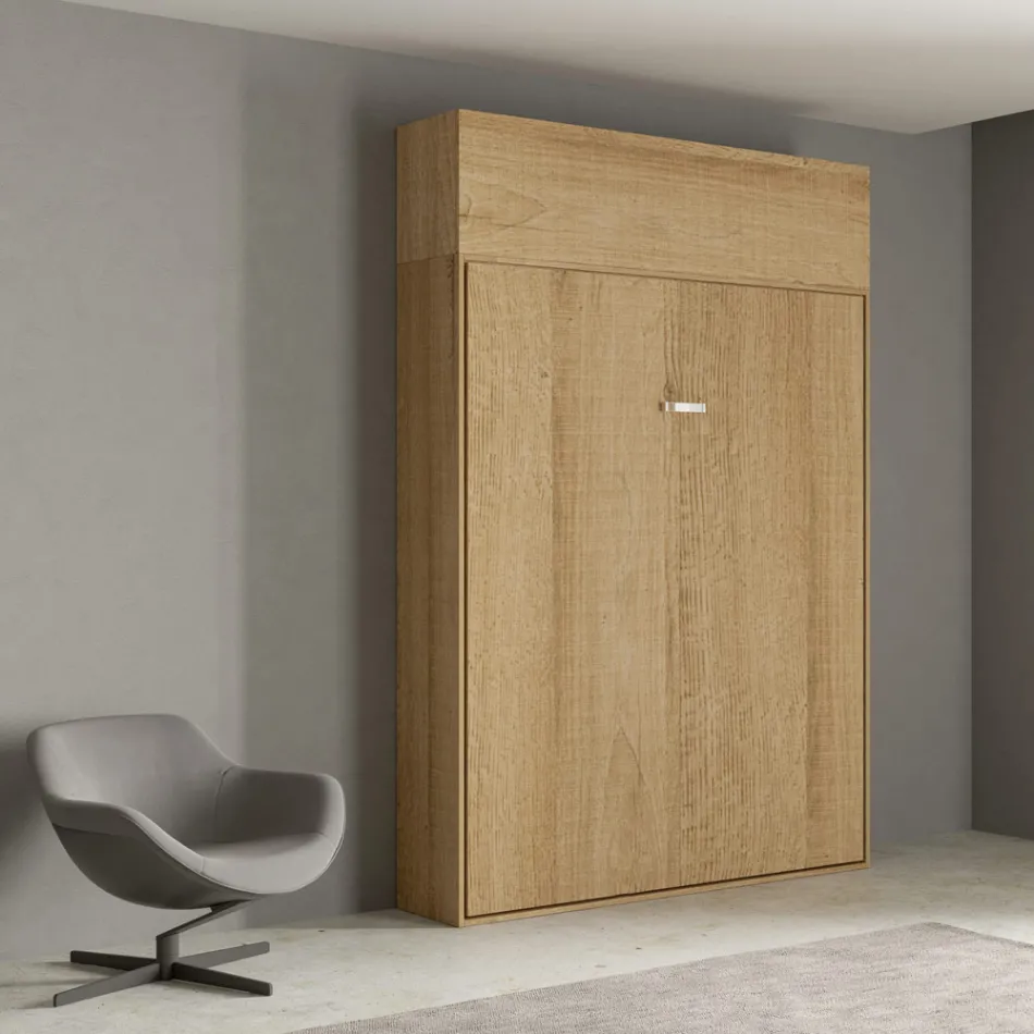 Vertikal hopfällbar dubbelsäng med väggskåp - Magicompare Viadurini