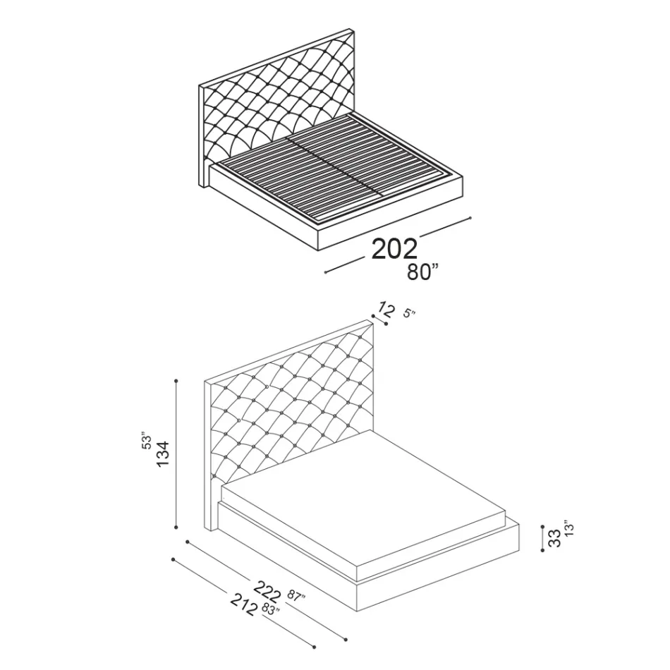 Capitonné dubbelsäng med valfri förvaring Made in Italy - Sciocco Viadurini