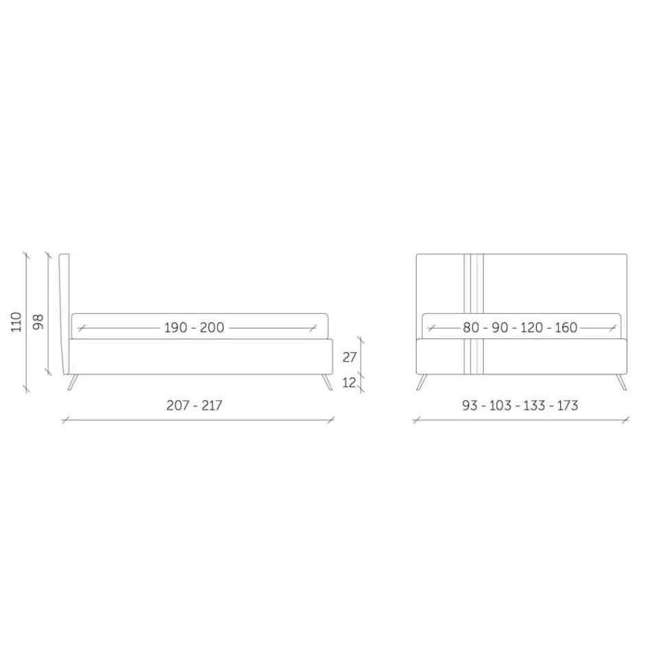 Dubbelsäng med vadderad låda i eko-läder Tillverkad i Italien - Paolo Viadurini