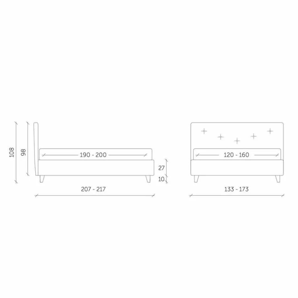 Dubbelsäng med vadderat konstläder i Italien - Mask Viadurini