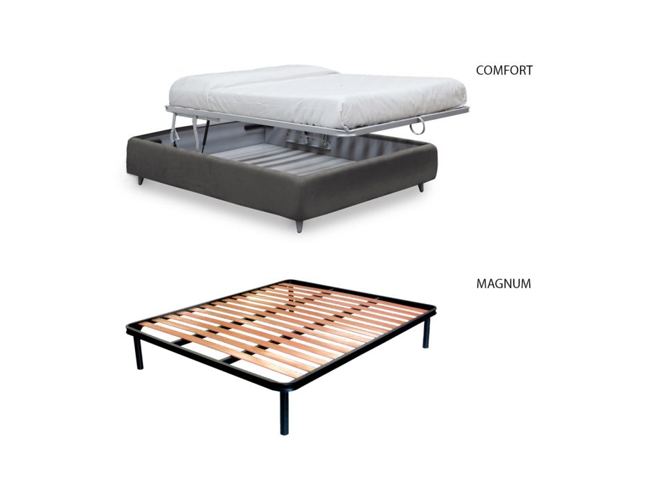 Dubbelsäng med valfri förvaring, 2 sängbord och madrass - Fiuto Viadurini