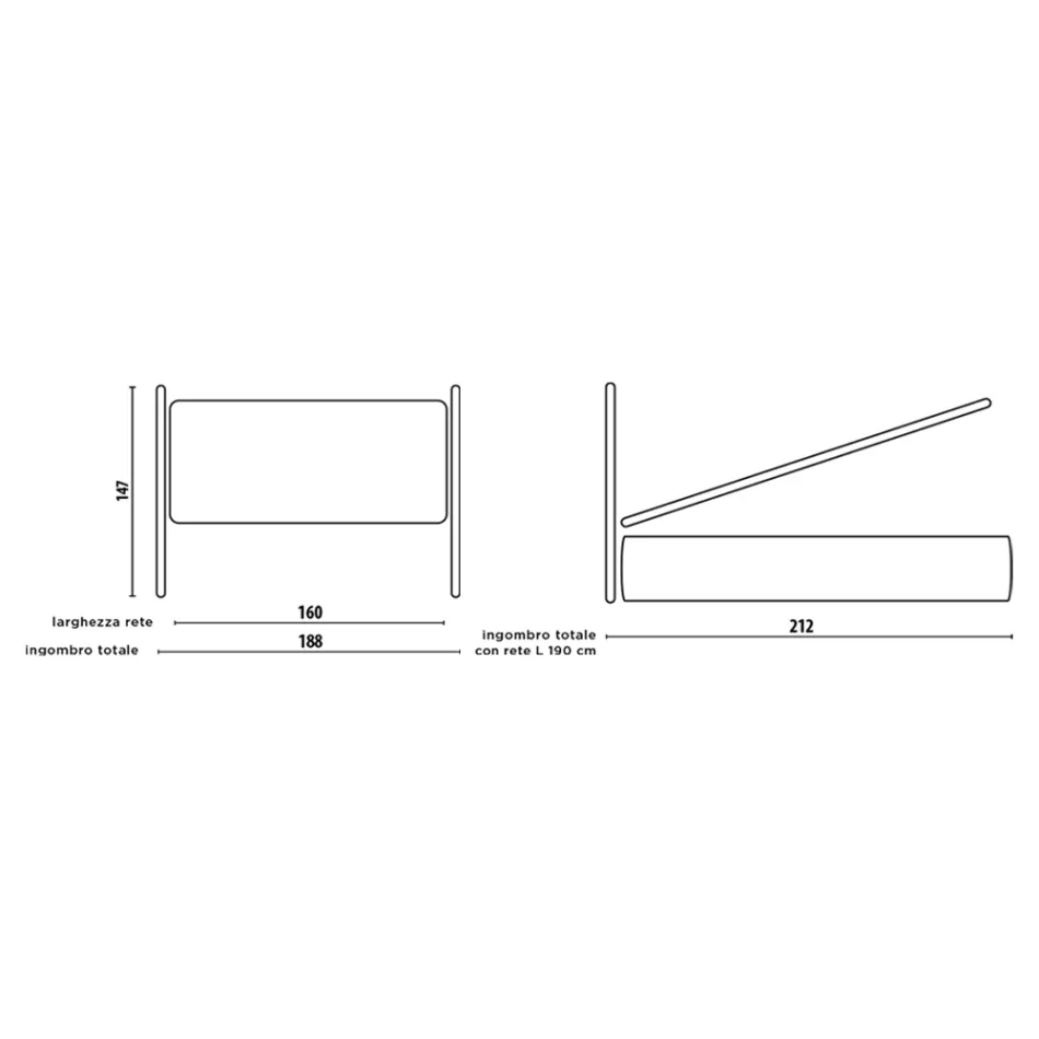 Dubbelsäng med vadderad sängram och sänggavel i järn - Nebbia Viadurini