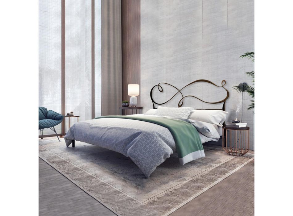 Dubbelsäng med solid järn och rörformad sängram Made in Italy - Design Viadurini