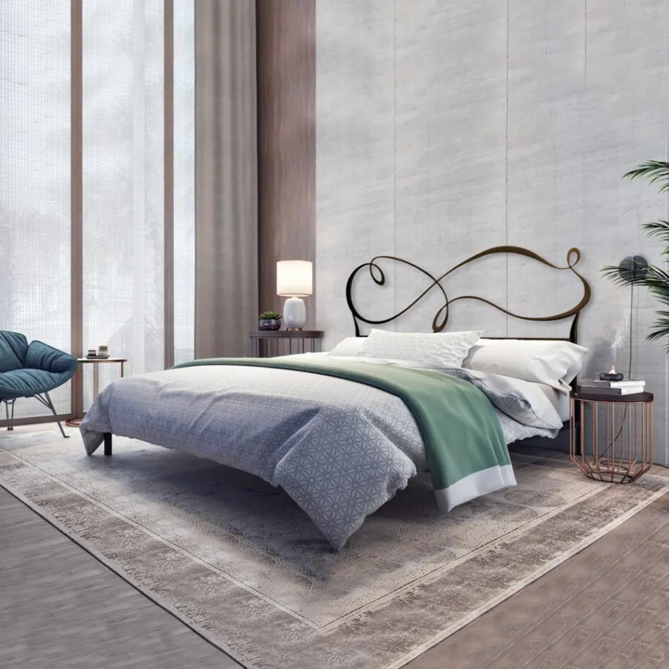Dubbelsäng med solid järn och rörformad sängram Made in Italy - Design Viadurini
