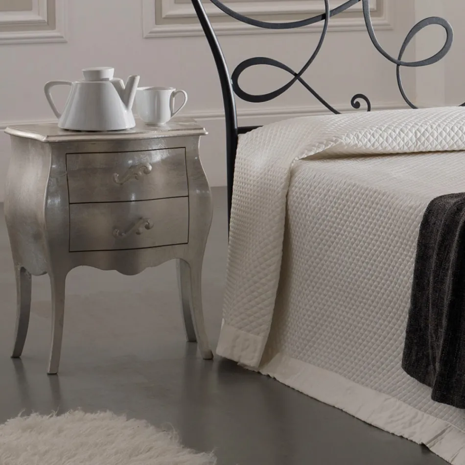 Dubbelsäng med kuddar, madrass och 2 sängbord Made in Italy - Natural Viadurini