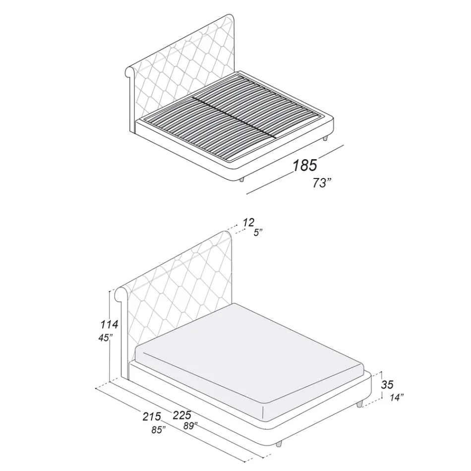 Dubbelsäng med trästruktur täckt av polyuretan - vält Viadurini