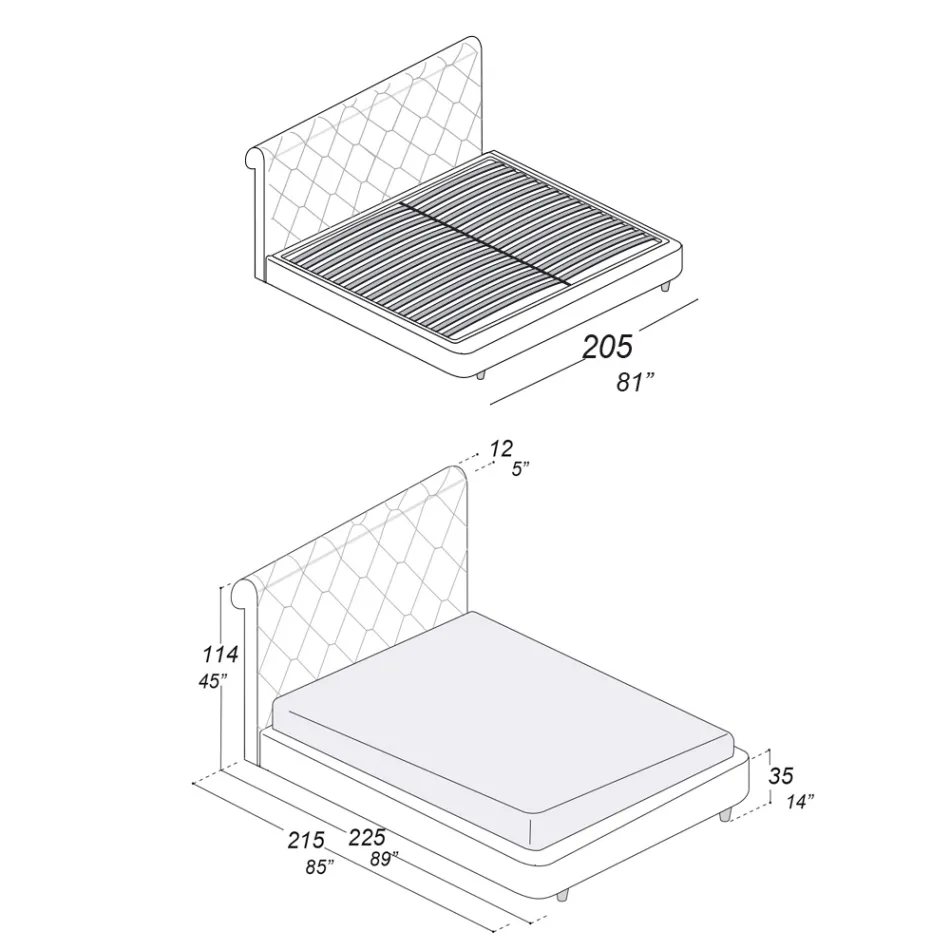 Dubbelsäng med trästruktur täckt av polyuretan - vält Viadurini