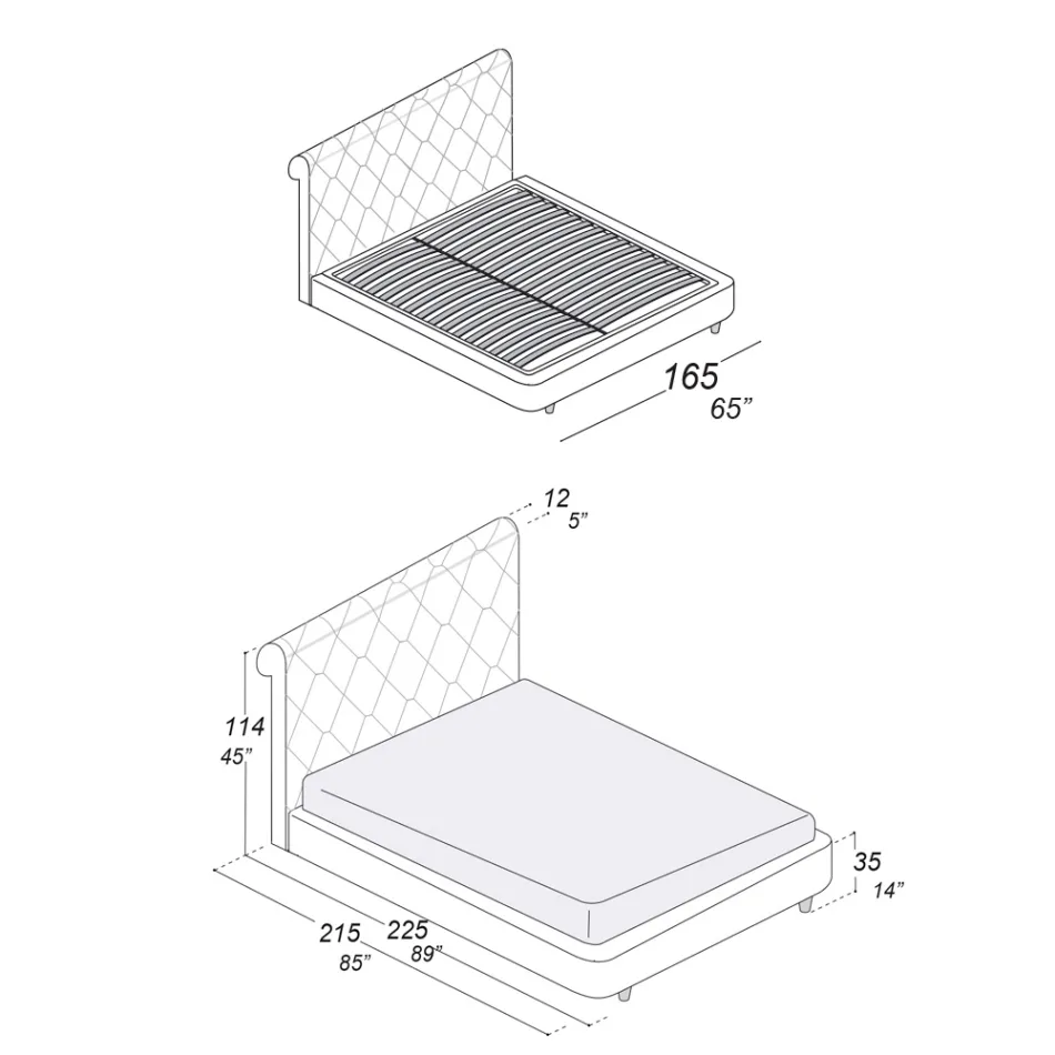 Dubbelsäng med trästruktur täckt av polyuretan - vält Viadurini