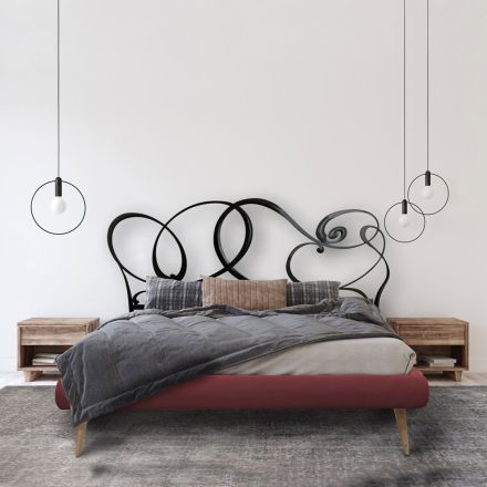 Dubbelsäng med sänggavel i järn och vadderad sängram Made in Italy - Kenzo Viadurini