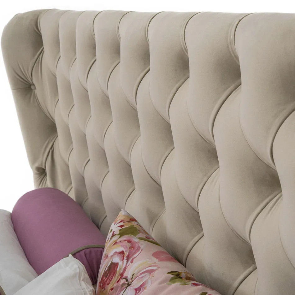 Lyxig dubbelsäng med box och Capitonnè sänggavel tillverkad i Italien - Papero Viadurini