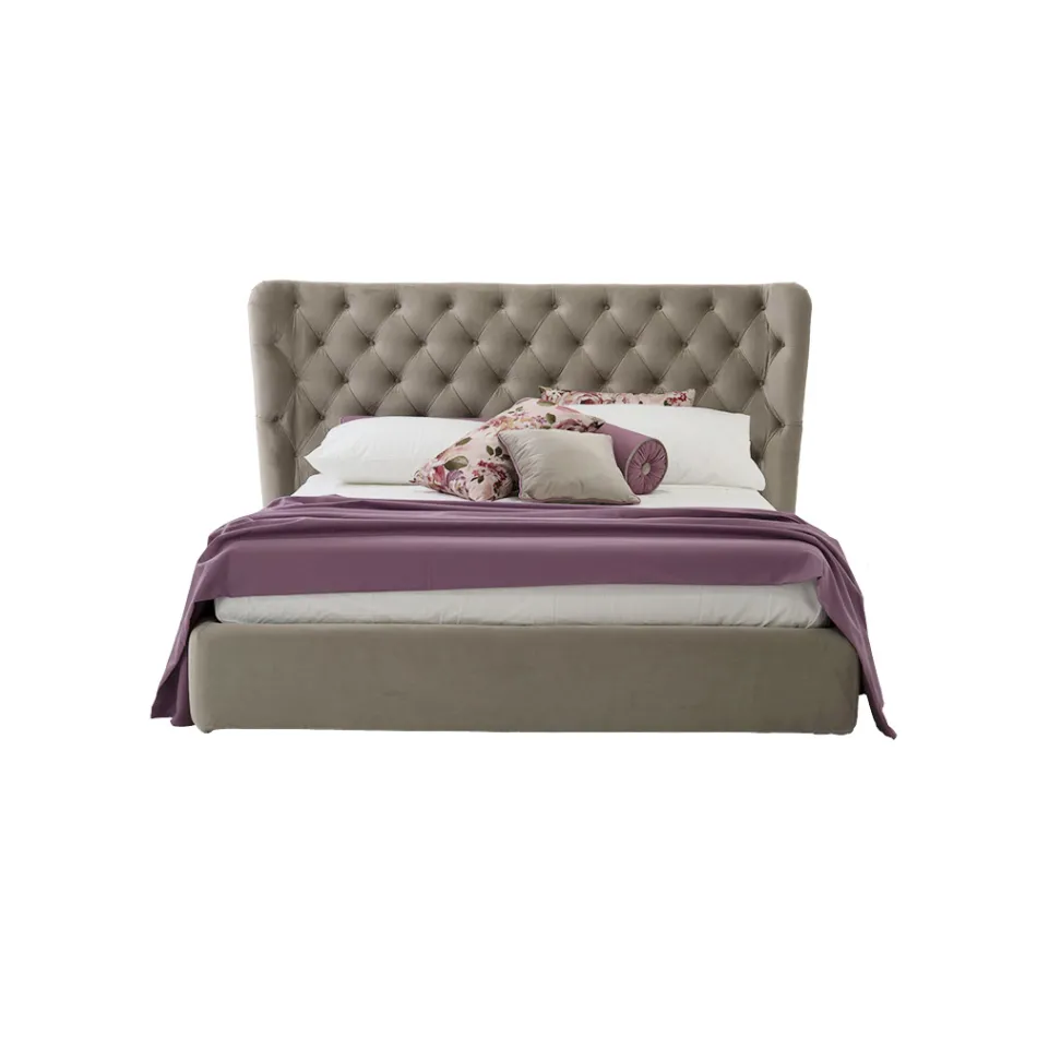 Lyxig dubbelsäng med box och Capitonnè sänggavel tillverkad i Italien - Papero Viadurini