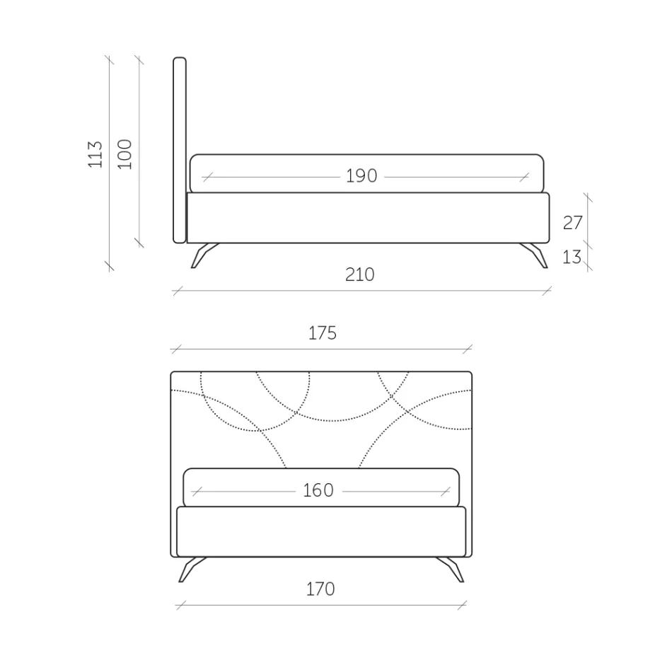 Klädd dubbelsäng med förvaringslåda Tillverkad i Italien - Solros Viadurini