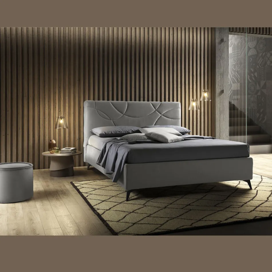 Klädd dubbelsäng med förvaringslåda Tillverkad i Italien - Solros Viadurini