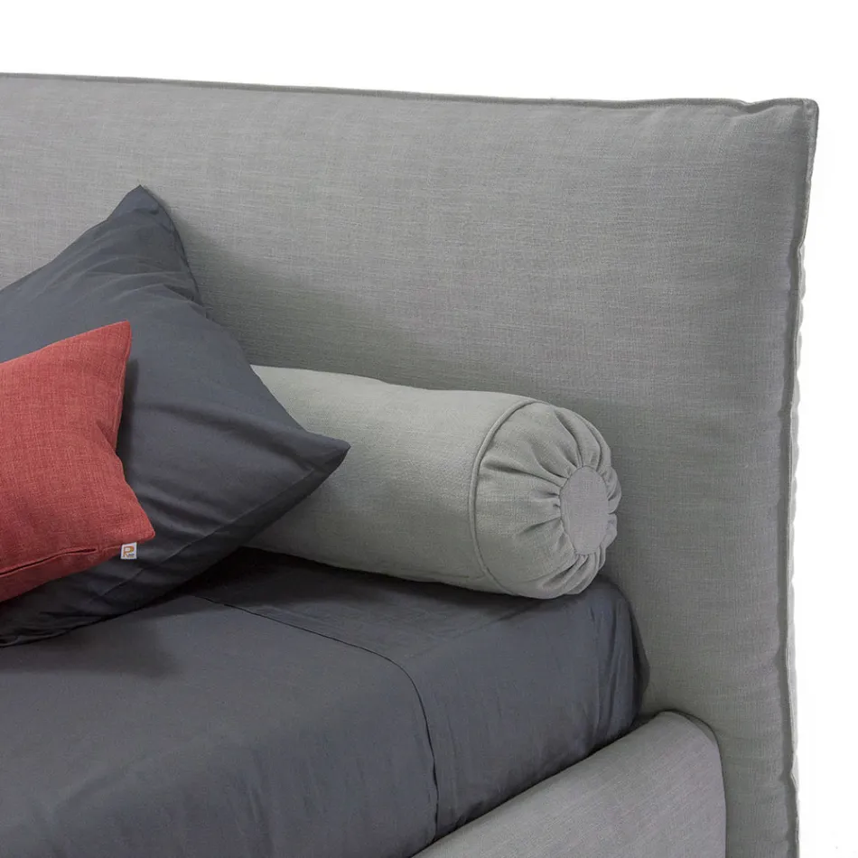 Klädd dubbelsäng med låda, tyg eller ekoläder Made in Italy - Lardino Viadurini