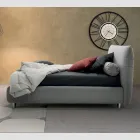 Klädd dubbelsäng med låda, tyg eller ekoläder Made in Italy - Lardino Viadurini