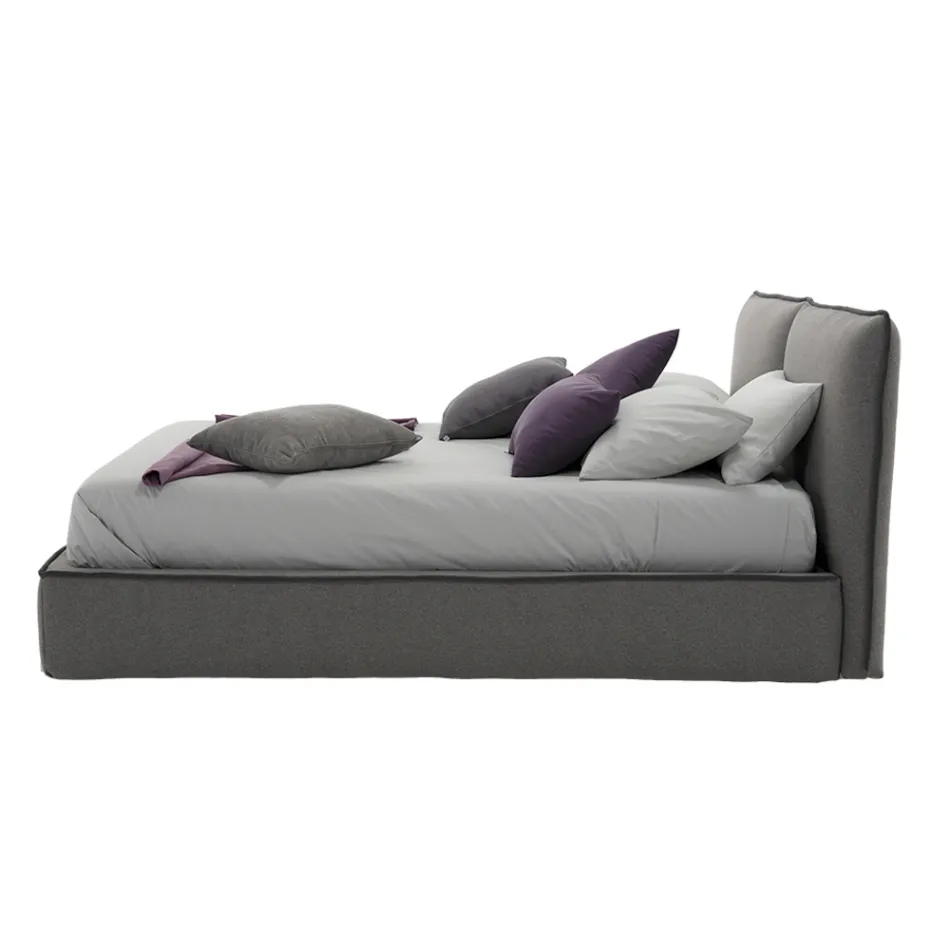 Klädd dubbelsäng med byrå i eko-läder eller tyg - Notre Dame Viadurini