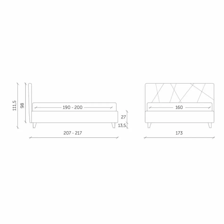 Klädd dubbelsäng med tygbehållare tillverkad i Italien - sten Viadurini