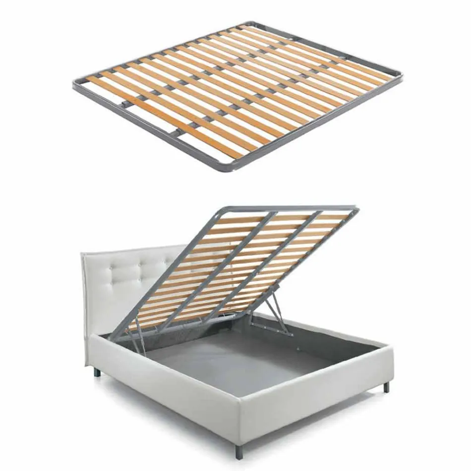 Klädd dubbelsäng med tygbehållare tillverkad i Italien - sten Viadurini