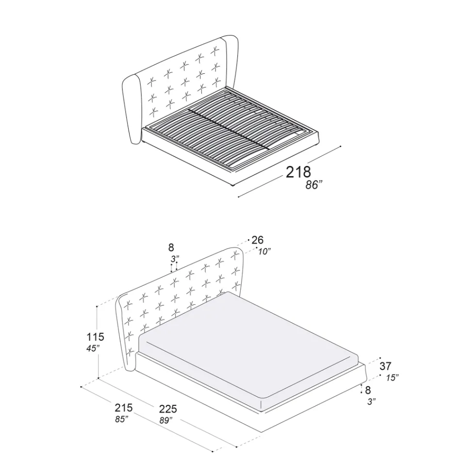 Dubbelsäng klädd i polyuretanskum Made in Italy - Capriccio Viadurini