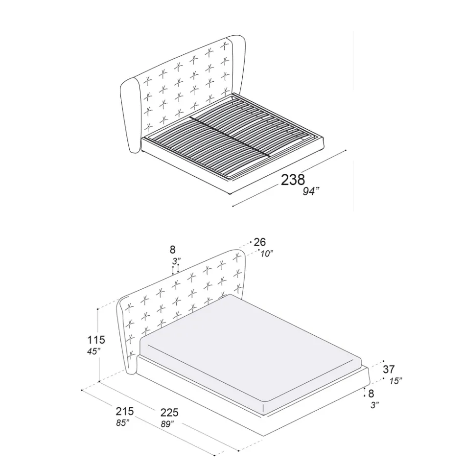 Dubbelsäng klädd i polyuretanskum Made in Italy - Capriccio Viadurini