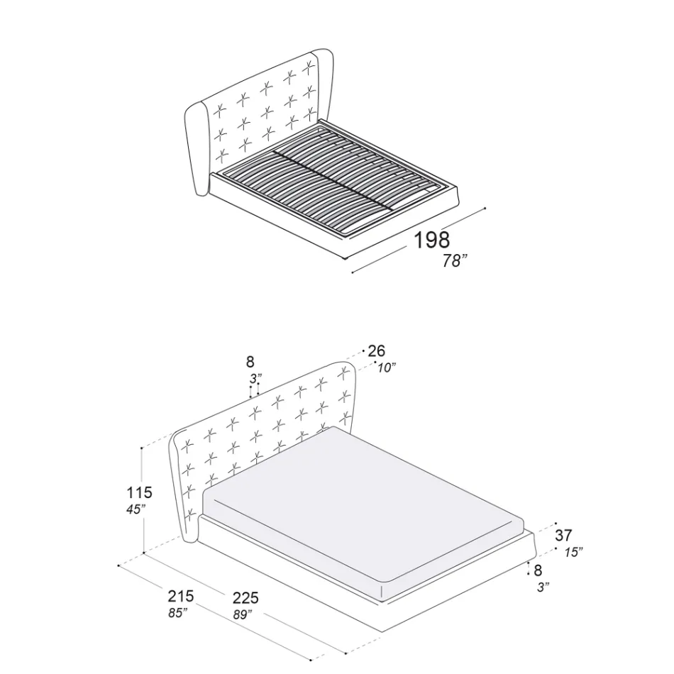 Dubbelsäng klädd i polyuretanskum Made in Italy - Capriccio Viadurini
