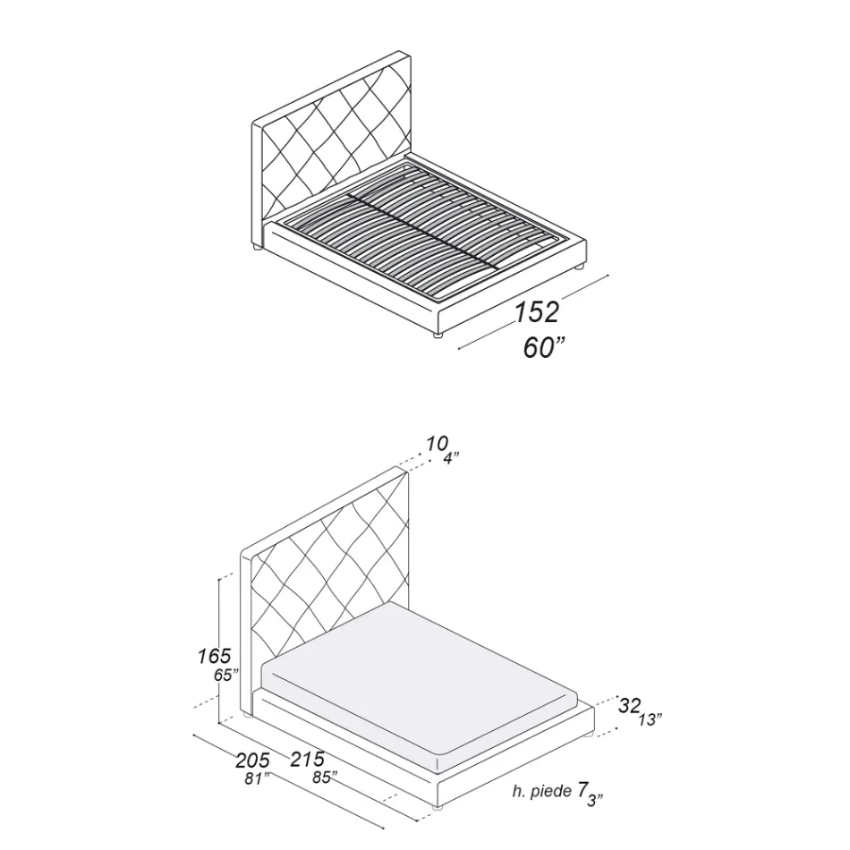 Klädd dubbelsäng klädd i tyg eller läder - Celebre Viadurini
