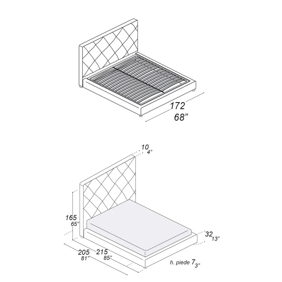 Klädd dubbelsäng klädd i tyg eller läder - Celebre Viadurini