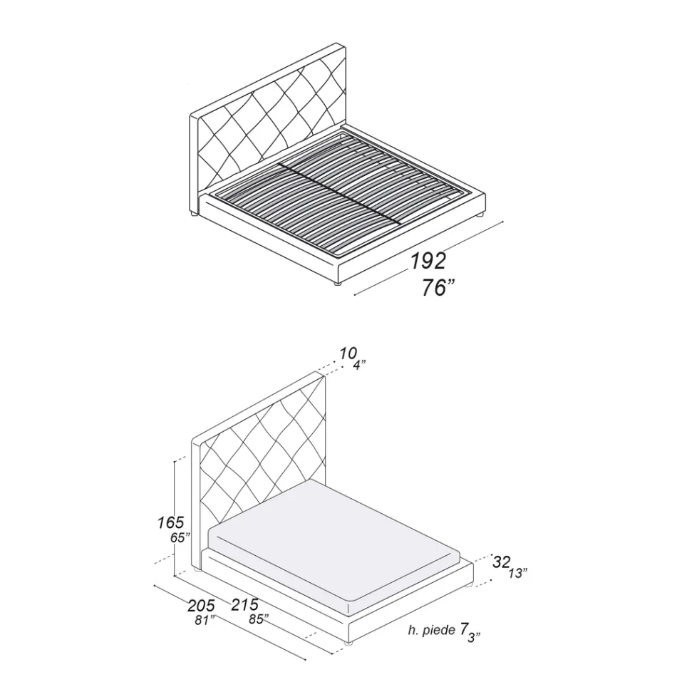 Klädd dubbelsäng klädd i tyg eller läder - Celebre Viadurini