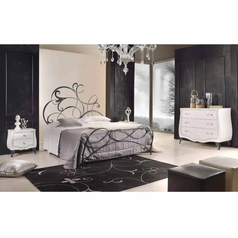 Iron dubbelsäng med huvudgavel i Allison smidda blad Viadurini