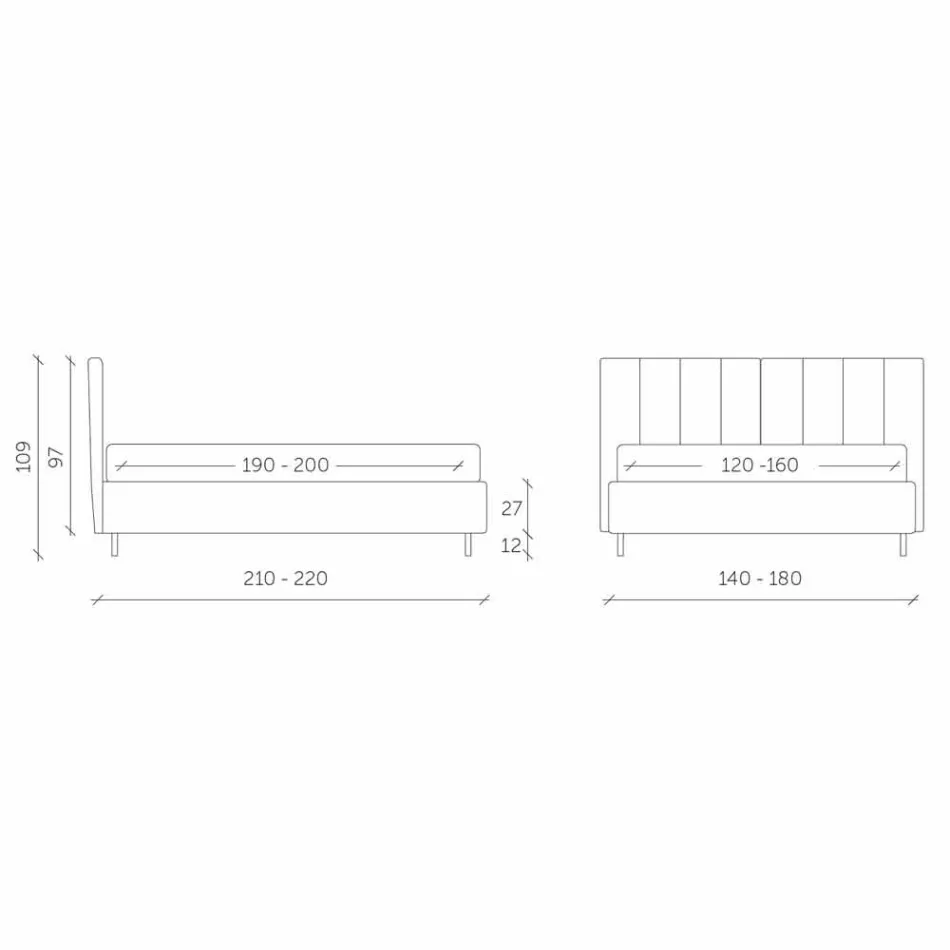 Tygdubbelsäng med låda och randigt huvudgavel gjord i Italien - Nives Viadurini
