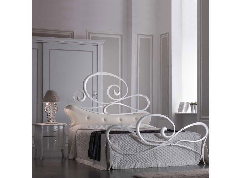 Dubbelsäng i äkta läder med madrass och 2 sängbord Made in Italy - Laser Viadurini