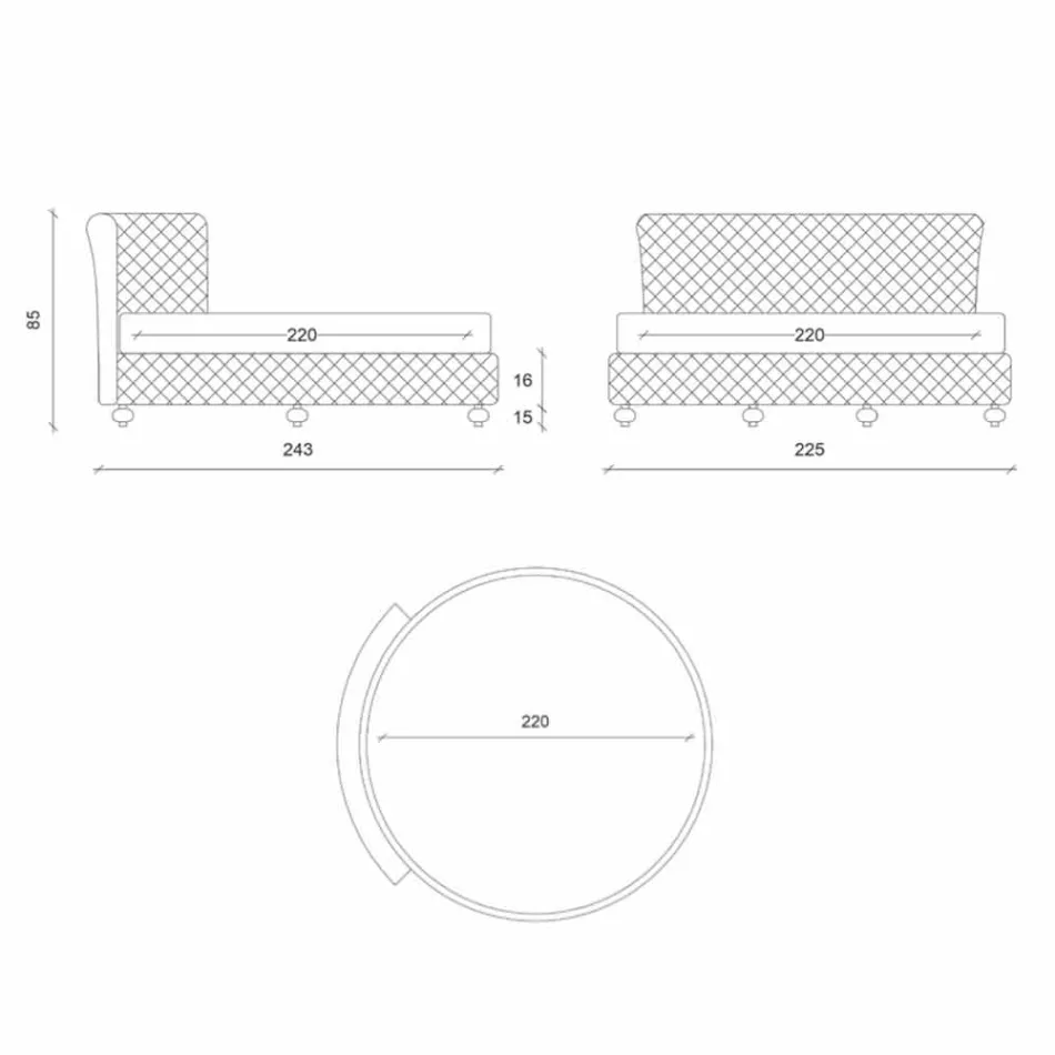 Lyxig rund modern dubbelsäng i fuskläder tillverkad i Italien - dröm Viadurini