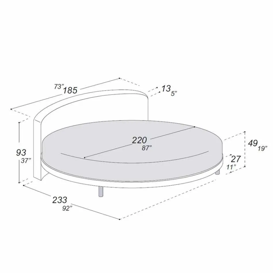 Rund design dubbelsäng täckt i tillverkad i Italien tyg - Rello Viadurini