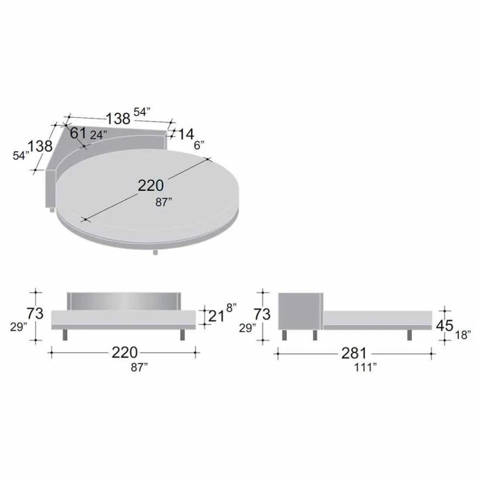 Modern rund dubbelsäng med kantig huvudgavel Tillverkad i Italien - Tima Viadurini